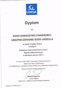 UNIQA Dyplom dla SODO-UBEZPIECZENIA